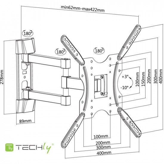 Techly 32-55 Universal LCD TV Wall Mount Bracket Black