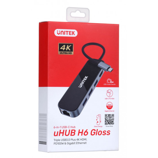 UNITEK uHUB H6 Wired USB 3.2 Gen 1 (3.1 Gen 1) Type-C Black, Grey