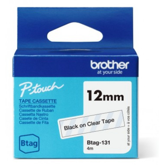 BROTHER BTAG-131 BTAG131 12MM BLACK ON CLEAR TAPE