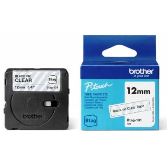 BROTHER BTAG-131 BTAG131 12MM BLACK ON CLEAR TAPE