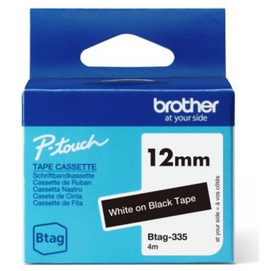 BROTHER BTAG335 12MM WHITE ON BLACK TAPE