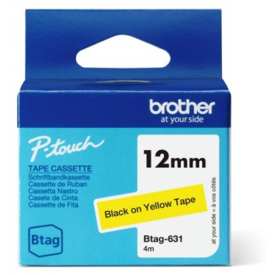 BROTHER BTAG631 12MM BLACK ON YELLOW TAPE