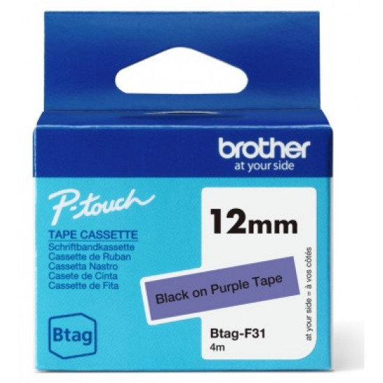 BROTHER BTAGF31 12MM BLACK ON PURPLE TAPE