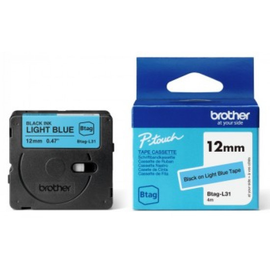 BROTHER BTAGL31 12MM BLACK ON LIGHT BLUE TAPE