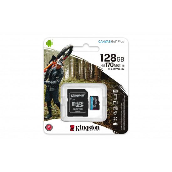 Kingston Technology 128GB microSDXC Canvas Go Plus 170R A2 U3 V30 Card + ADP