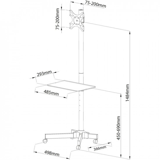 Techly Trolley Floor Stand LCD/LED/Plasma TV Stand 19-37