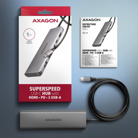 Axagon HMC-5H USB-C 3.2 Gen 1 hub 3x USB-A 4K HDMI PD 100W - Silber Wired USB 3.2 Gen 1 (3.1 Gen 1) Type-C Silver