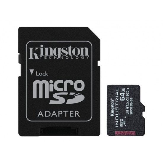 KINGSTON 64GB microSDXC Industrial C10 A1 pSLC Card + SD Adapter