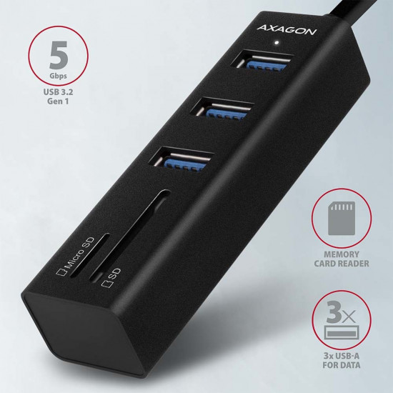 AXAGON HMA-CR3A Multiport Hub, USB 3.0 Type-A, 3x USB-A, SD, microSD