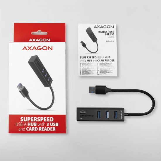 AXAGON HMA-CR3A Multiport Hub, USB 3.0 Type-A, 3x USB-A, SD, microSD