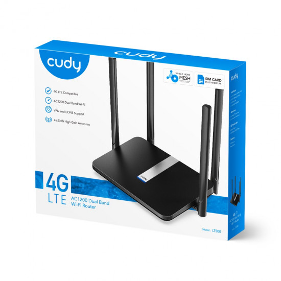 Cudy LT500 wireless router Fast Ethernet Dual-band (2.4 GHz / 5 GHz) 4G Black