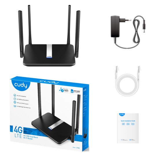 Cudy LT500 wireless router Fast Ethernet Dual-band (2.4 GHz / 5 GHz) 4G Black