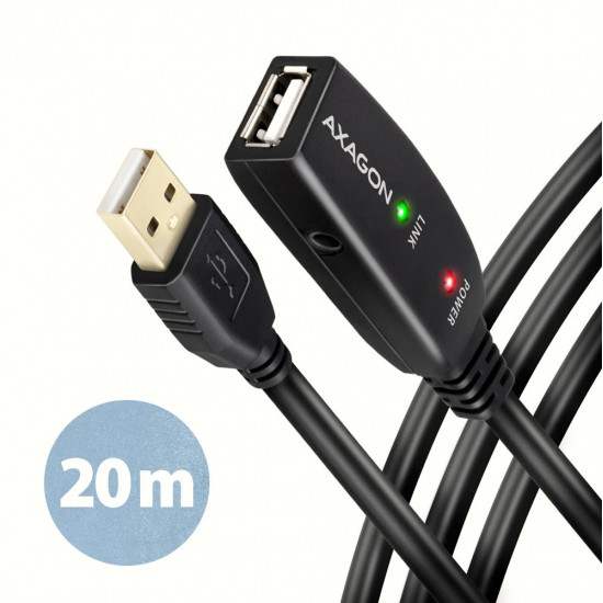 Axagon ADR-220 USB 2.0 A-M -> A-F active extension/repeater cable 20m - Kabel - Digital/Daten USB cable USB A Black