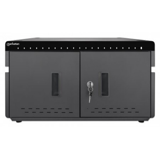 Manhattan iPad to 11 20-bay Charging Desktop Cabinet, Also other tablets and smartphones (with device to USB-C cable), Bays 264x22x235mm, Device charging cables not included (suggest USB-C cable code 356213), Cart, Lockable (2 keys), EU/UK power cords