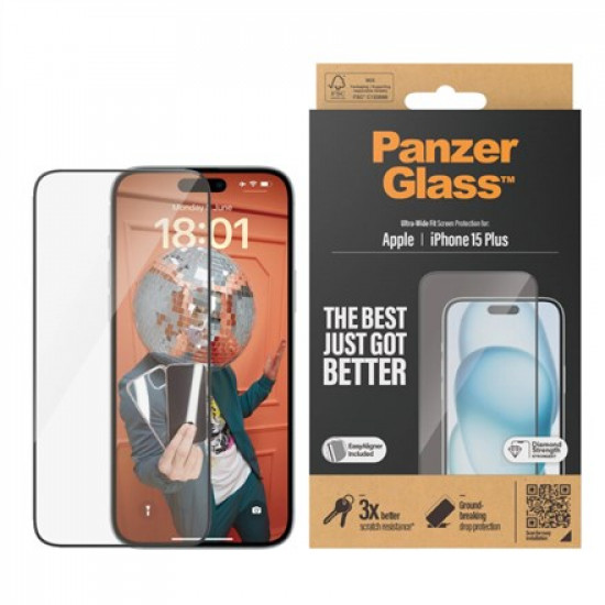 PanzerGlass ® Screen Protector iPhone 15 Plus | Ultra-Wide Fit w. EasyAligner