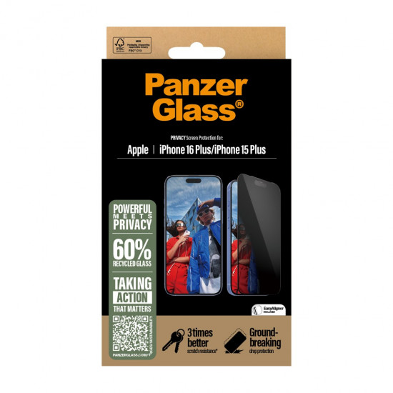 PanzerGlass ® Privacy Screen Protector iPhone 16 Plus | 15 Plus | Ultra-Wide Fit