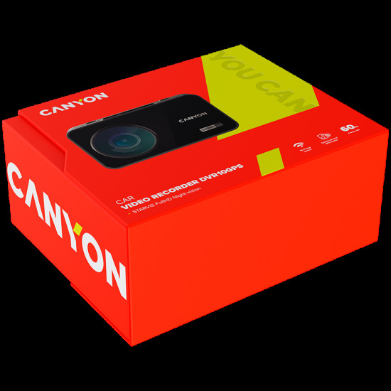 Canyon DVR10GPS, 3.0'' IPS (640x360), FHD 1920x1080@60fps, NTK96675, 2 MP CMOS Sony Starvis IMX307 image sensor, 2 MP camera, 136 Viewing Angle, Wi-Fi, GPS, Video camera database, USB Type-C, Supercapacitor, Night Vision, Motion Detect