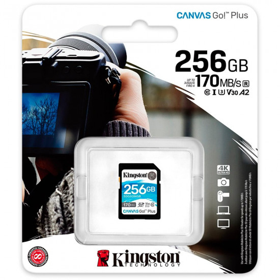 Kingston 256GB SDXC Canvas Go Plus 170R C10 UHS-I U3 V30, EAN: 740617301519