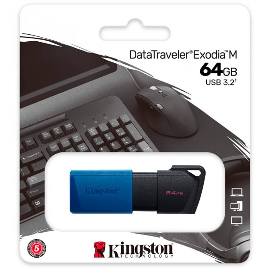 Kingston 64GB USB3.2 Gen 1 DataTraveler Exodia M (Black + Blue), EAN: 740617326260