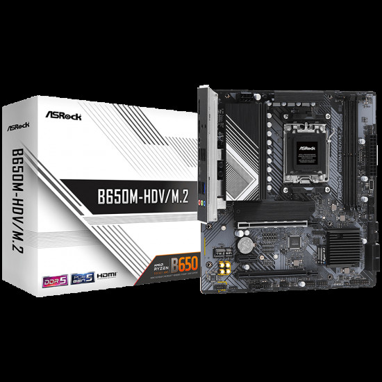 ASROCK MB Desktop B650M-HDV/M2, AM5, 2x DDR5, 2x PCIe 4.0 x16, 1x PCIe 4.0 x1, 1x Blazing M.2(PCIe Gen5x4), 1x Hyper M.2(PCIe Gen4x4), 1x M.2, 4x SATA3 6.0 Gb/s, 1x HDMI, 1x DisplayPort, 2.5G LAN, 7x USB 3.2, 8x USB 2.0, 1x USB-C