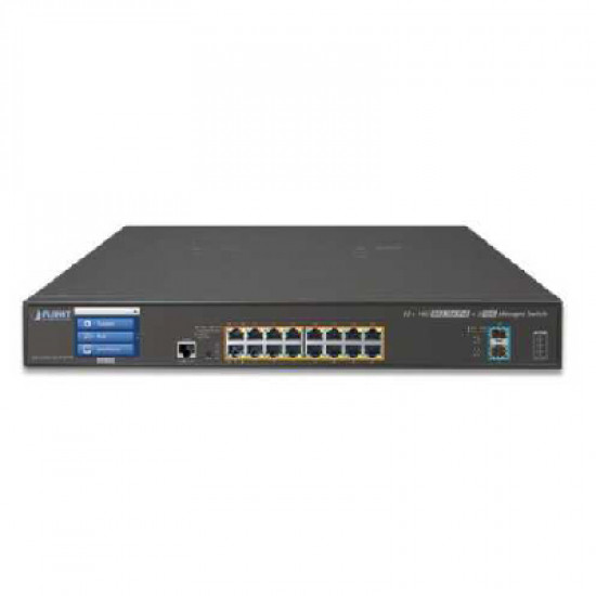 L2+ 16-Port 10/100/1000T 802.3at PoE + 2-Port 10G SFP+ Managed Switch with LCD touch screen and redundant power / 220W