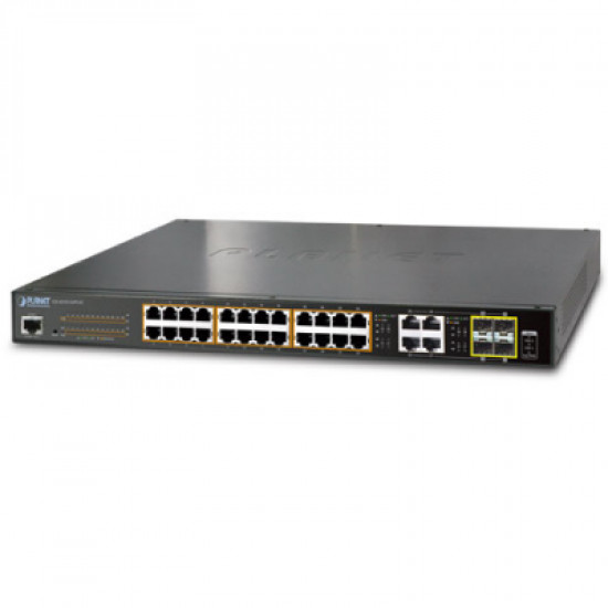 IPv6/IPv4, 24-Port Managed 802.3at POE+ Gigabit Ethernet Switch + 4-Port Gigabit Combo TP/SFP (440W)