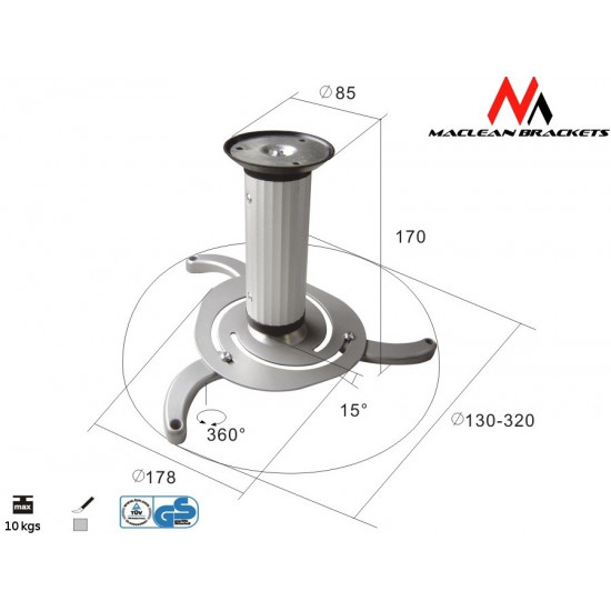 Ceiling mount for a projector. Maclean MC-515 S 80-170mm 10kg