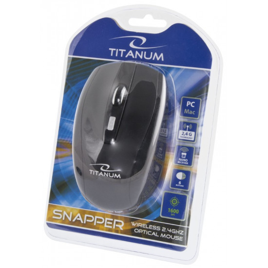 Titanum Wireless Optical Mouse SNAPPER TM105K 2.4GHz, DPI 1000/1600, 6 buttons, NANO receiver