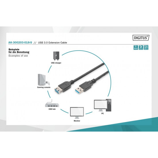 USB 3.0 extension cable, A/M - A/F 1,8m