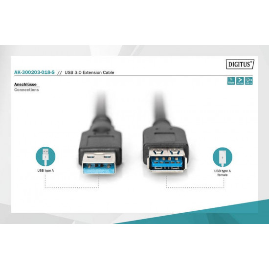 USB 3.0 extension cable, A/M - A/F 1,8m