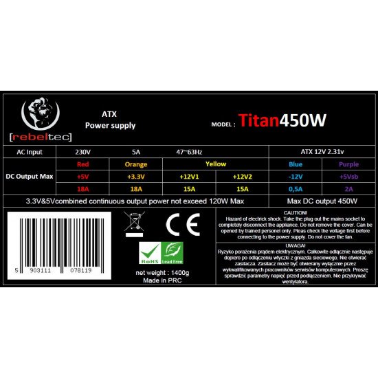 Power supplay ATX ver2.31 TITAN 450W