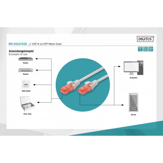 CAT 6 U-UTP patch cable 1m grey