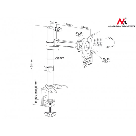 Holder Desktop LCD Monitor MC-717 8kg max VESA 100x100 aluminum