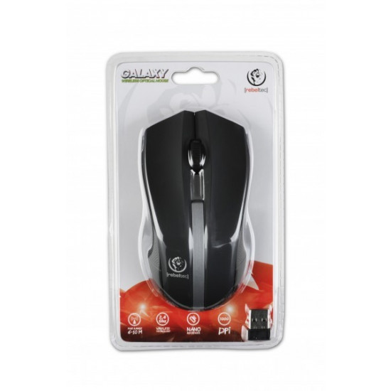 Wireless optical mouse, GALAXY black/silver, rubber surface