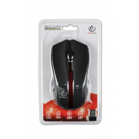 Wireless optical mouse, GALAXY black/red, rubber surface