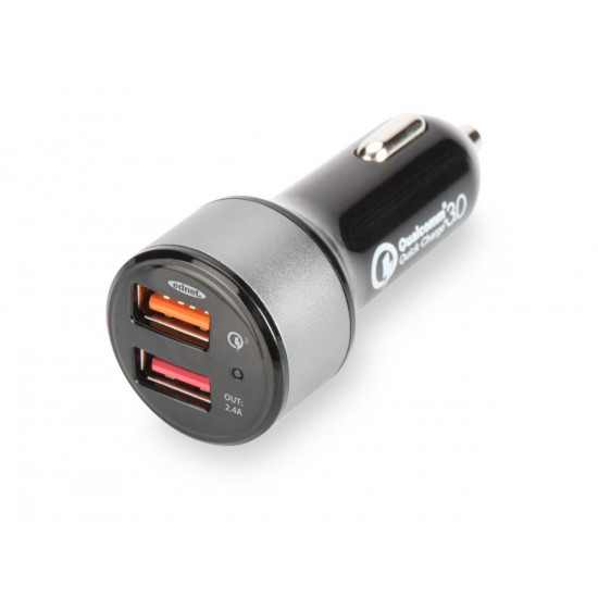 Qualcomm Quick Charge 3.0 Car Charger, 2xUSB (3A/2,4A), black and silver