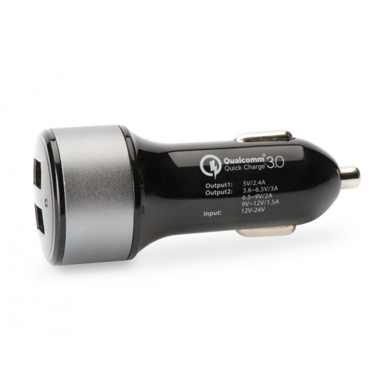 Qualcomm Quick Charge 3.0 Car Charger, 2xUSB (3A/2,4A), black and silver