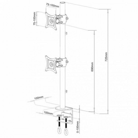 Double twin desk LCD / LED desk stand 13-27 inch double, black