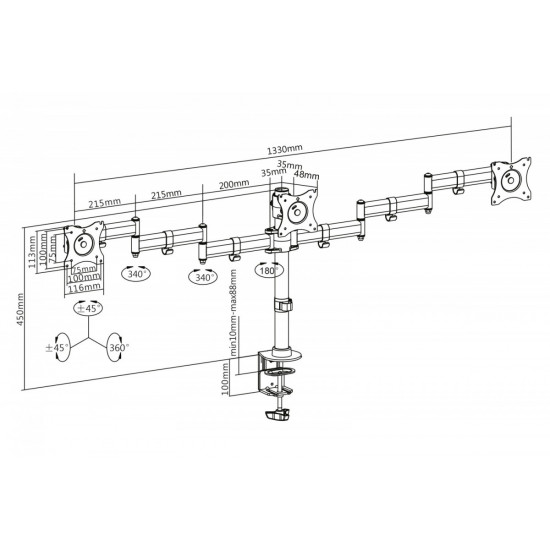 Clamb Mount 3xLCD max. 27