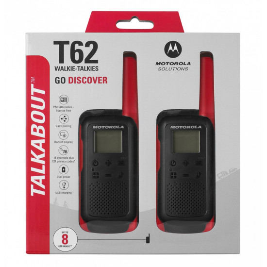 T62 PMR 446 WALKIE TALKIE BLACK-RED