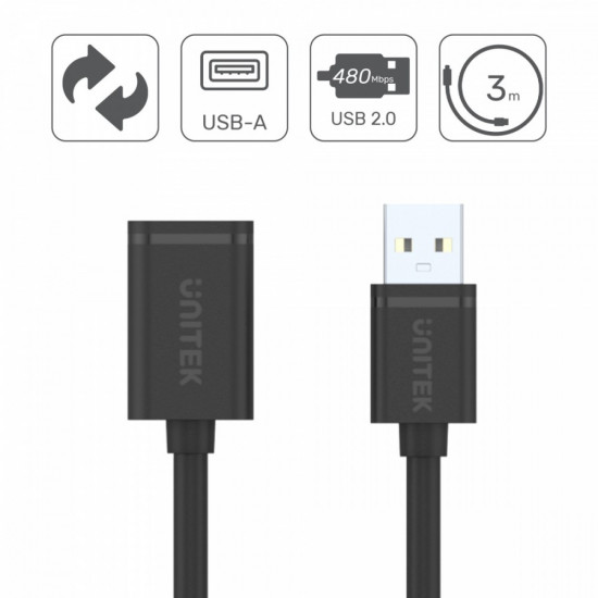 Extension cable USB 2.0 AM-AF, 0.5M Y-C447GBK