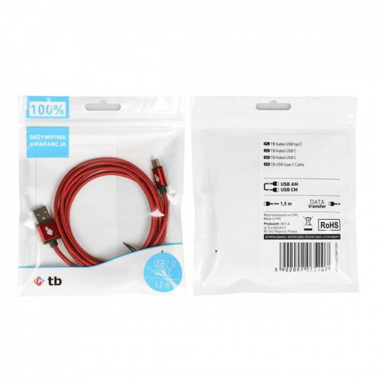 Cable USB - USB C 1.5 m ruby tape