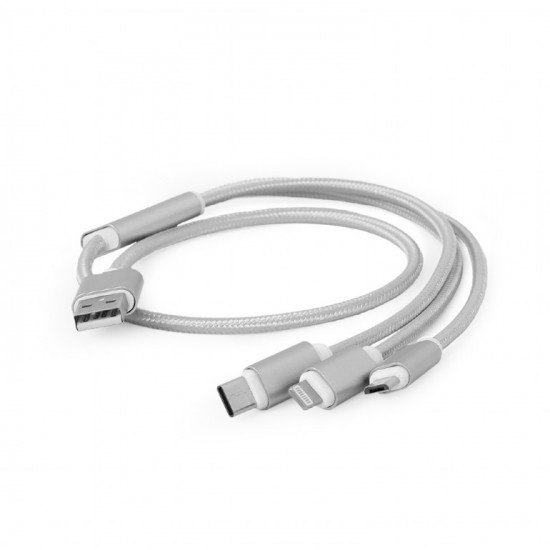 USB 3-in-1 charging cable/1m/silver