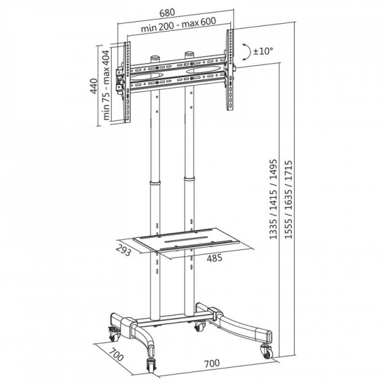 Free standing handle 37-70 max 40kg, VESA 600x400