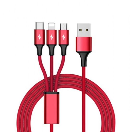 Charging cable 3-in-1 USB - USB-C/microUSB/ Lightning, 1,2m C4049RD