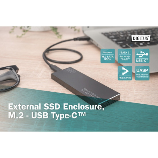 External SSD Enclosure USB Type C for SSD M2 (NGFF) SATA III, 80/60/42 / 30mm, aluminum