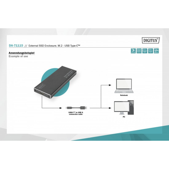 External SSD Enclosure USB Type C for SSD M2 (NGFF) SATA III, 80/60/42 / 30mm, aluminum