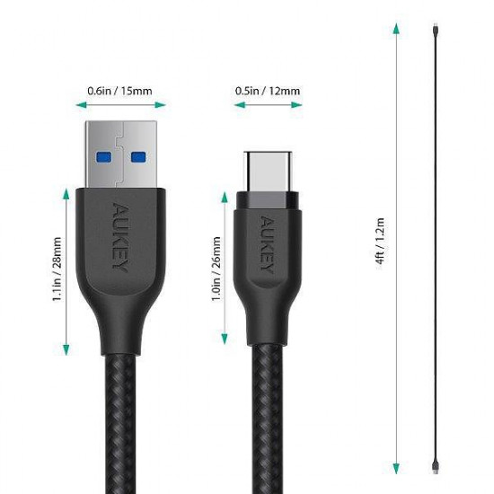 CB-AC1 Black nylon quick cable Quick Charge | FCP | AFC | USB C-USB 3.1 | 1.2m | 5 Gbps