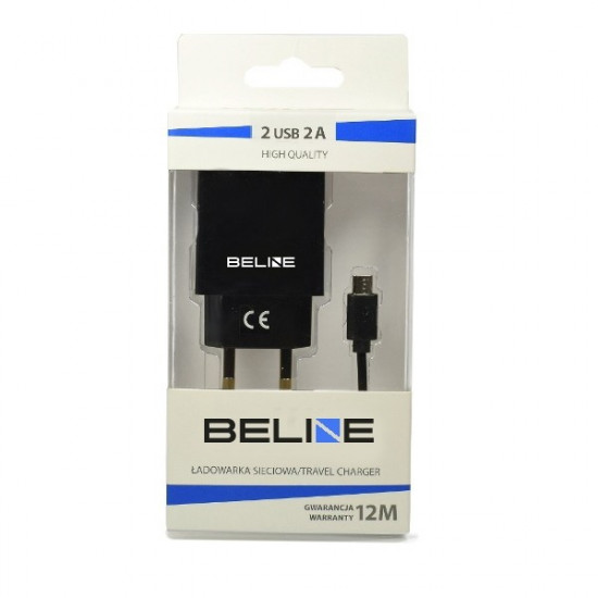 Travel charger 2xUSB + microUSB 2A black