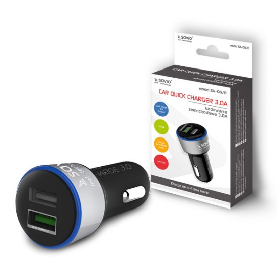 Car Quick Charge charger Savio SA-06/B, 2xUSB 5.4A